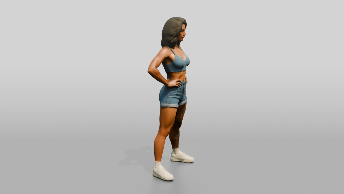 Tattooed Woman in Athletic Power Stance