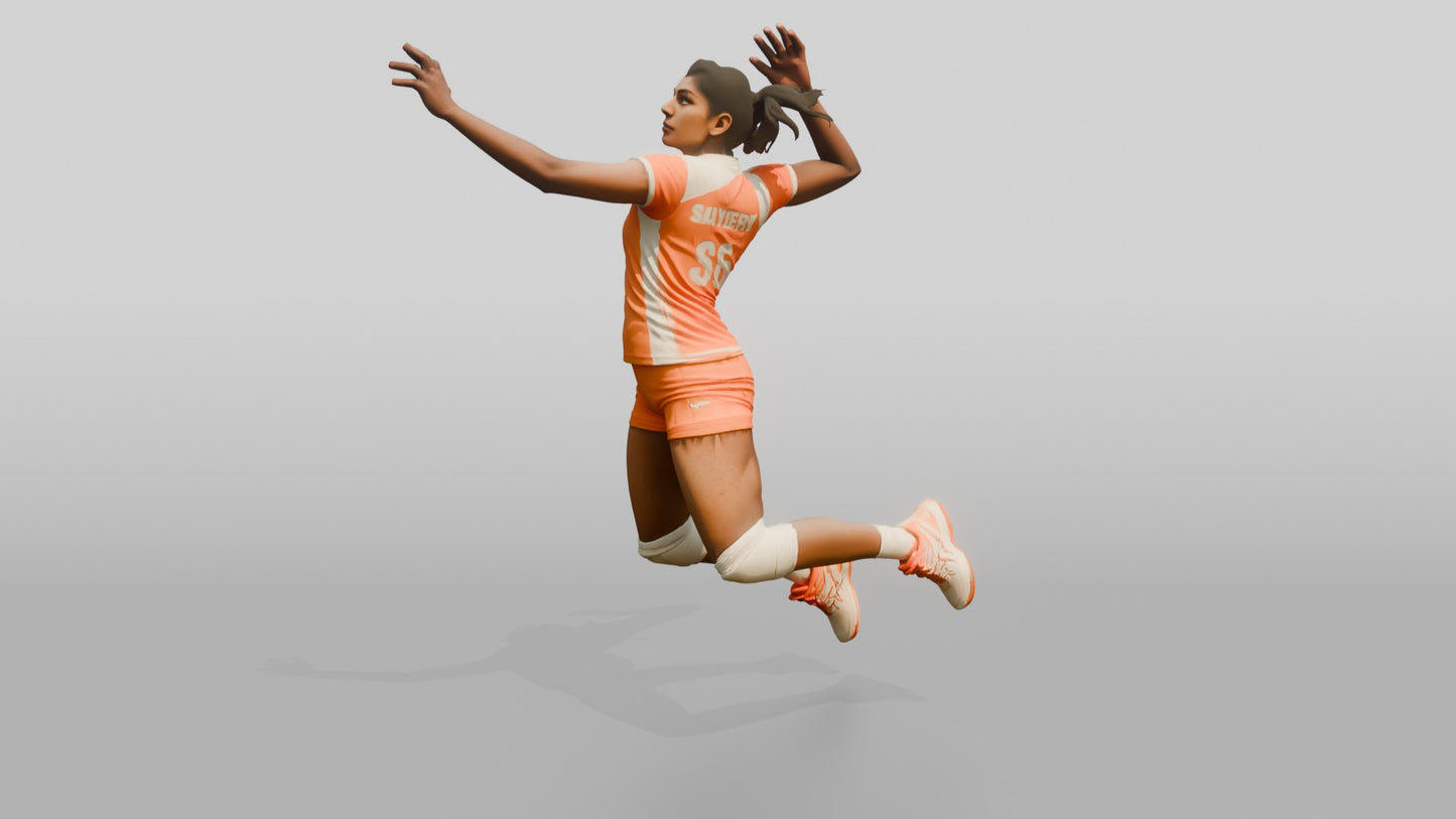 South Asian Female Volleyball Player in Orange and White Kit