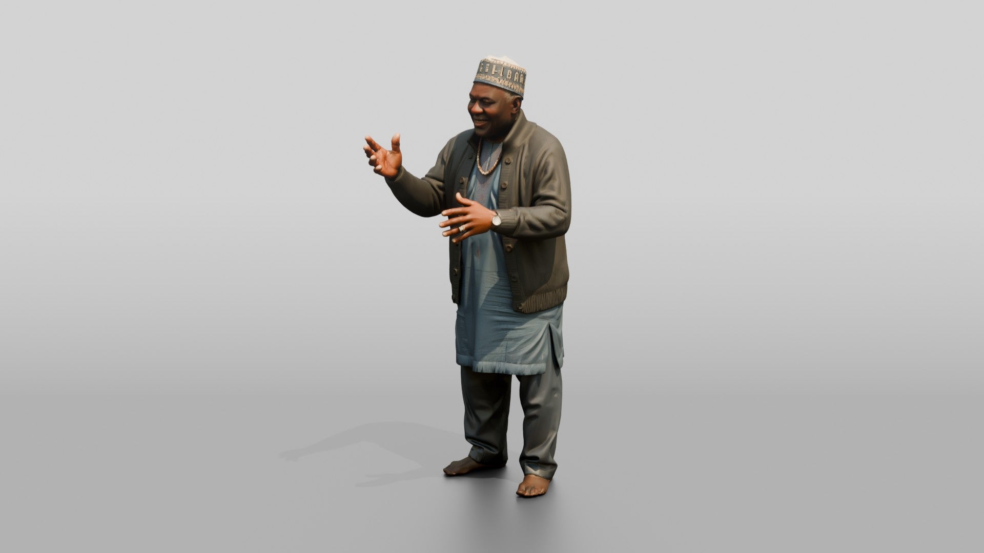 Elderly African Man in a Fula Hat Gesturing While Talking