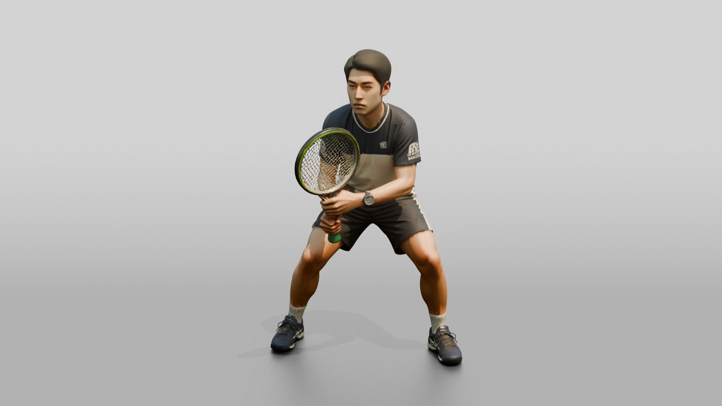 Male Tennis Player in a Tense Net-Ready Stance