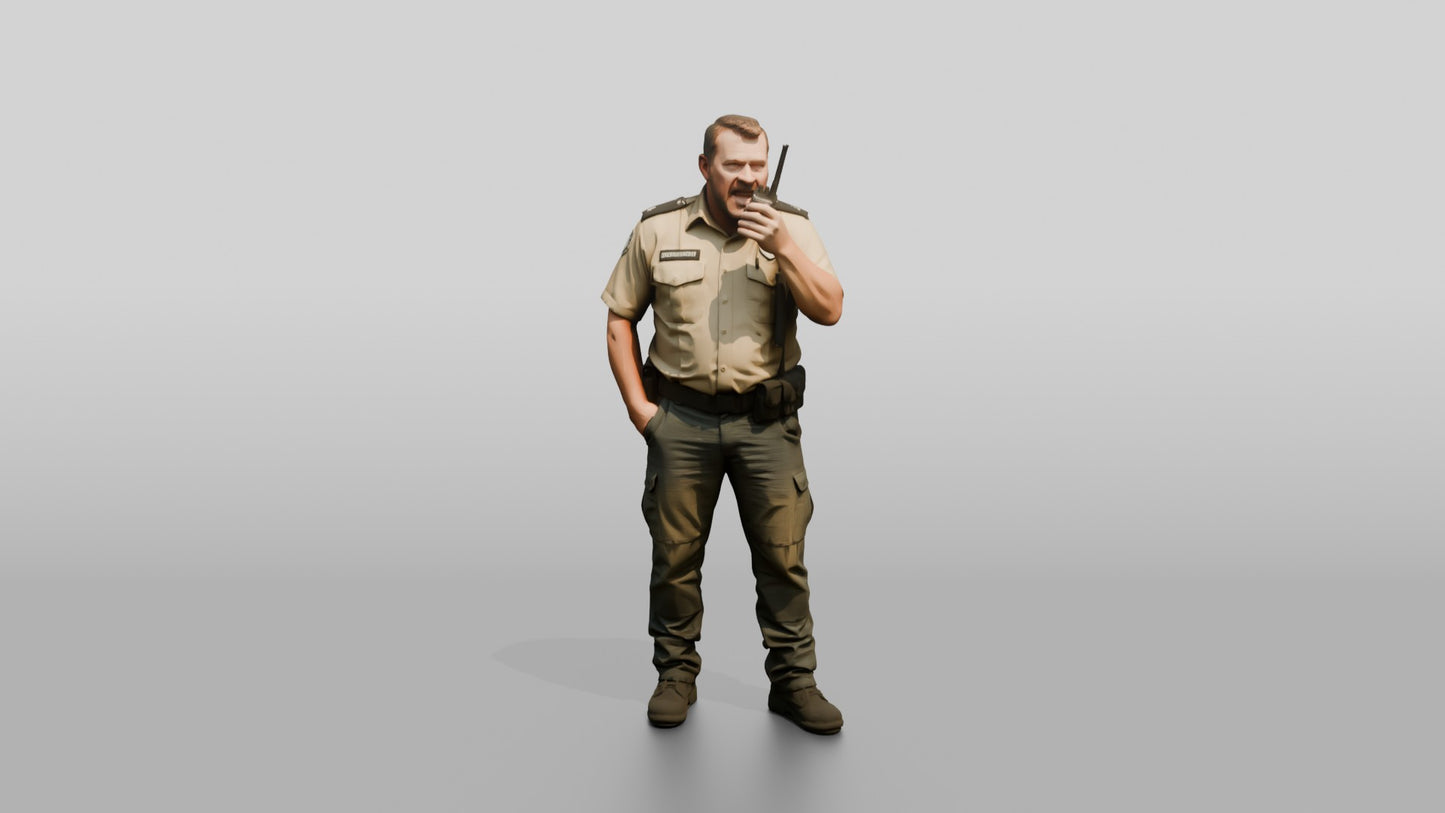 White Male Guard in a Khaki Guard Uniform