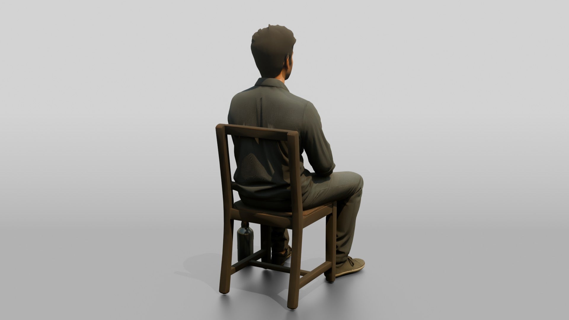 Homeless Man Staring Blankly with an Empty Bottle Nearby