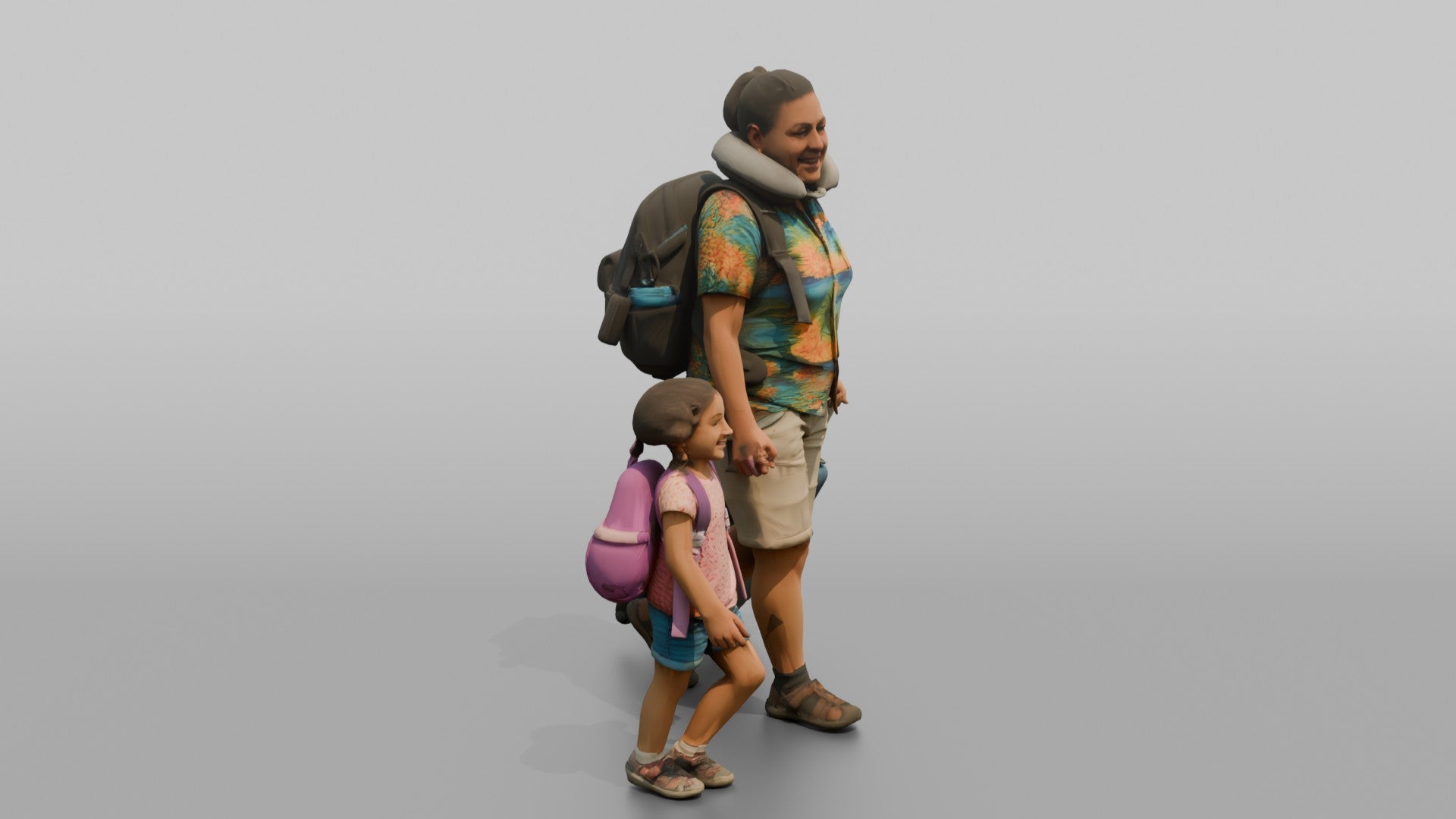 Traveler Walking With Her Child