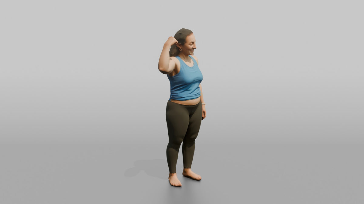 Physique Model Woman Flexing One Arm To Show Off The Bicep - 3D character model, view 2