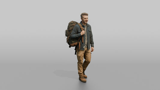 Father Carrying A Large Stuffed Backpack Over One Shoulder - 3D character model