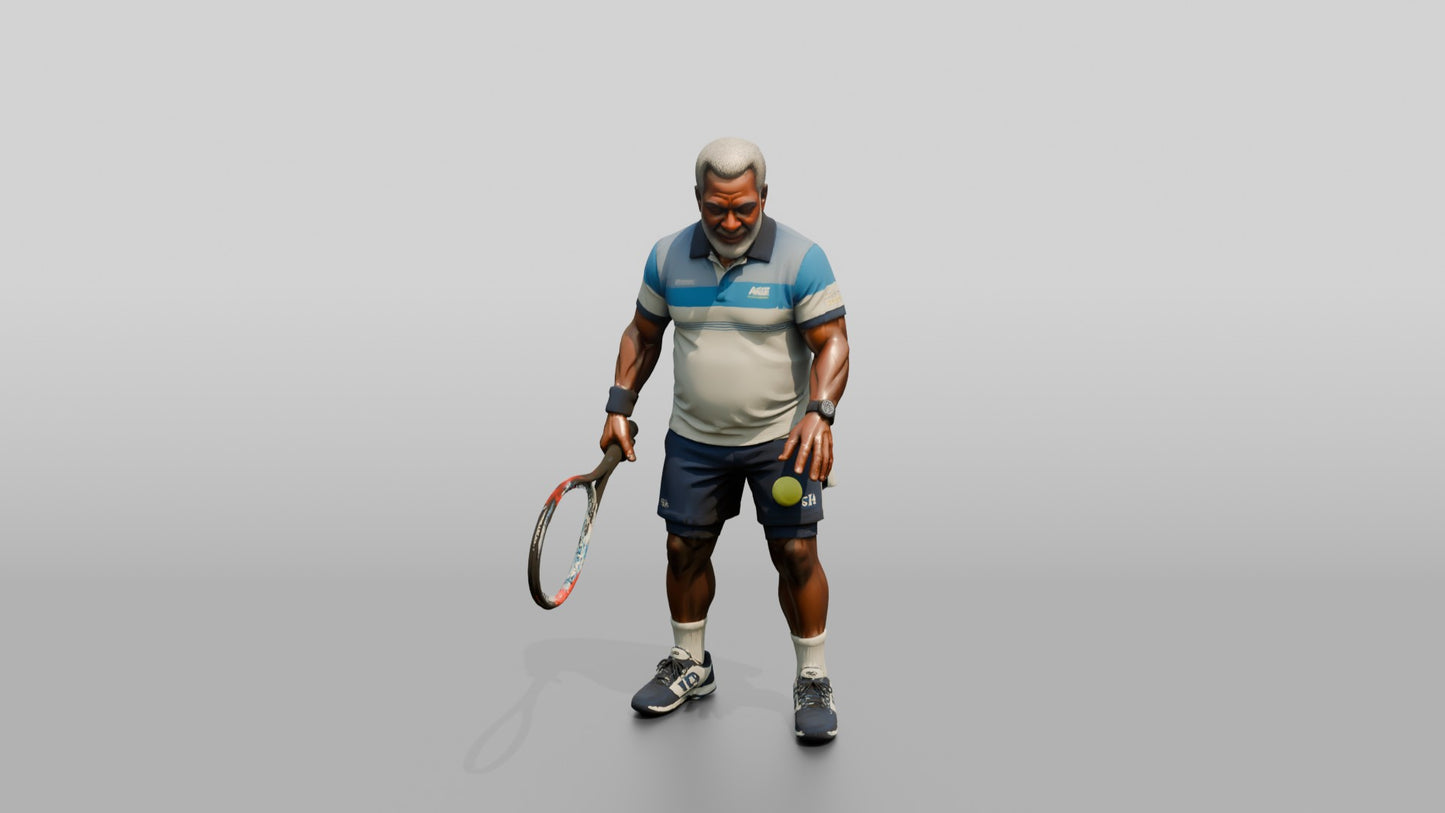 Senior Tennis Player Bouncing the Ball to Serve