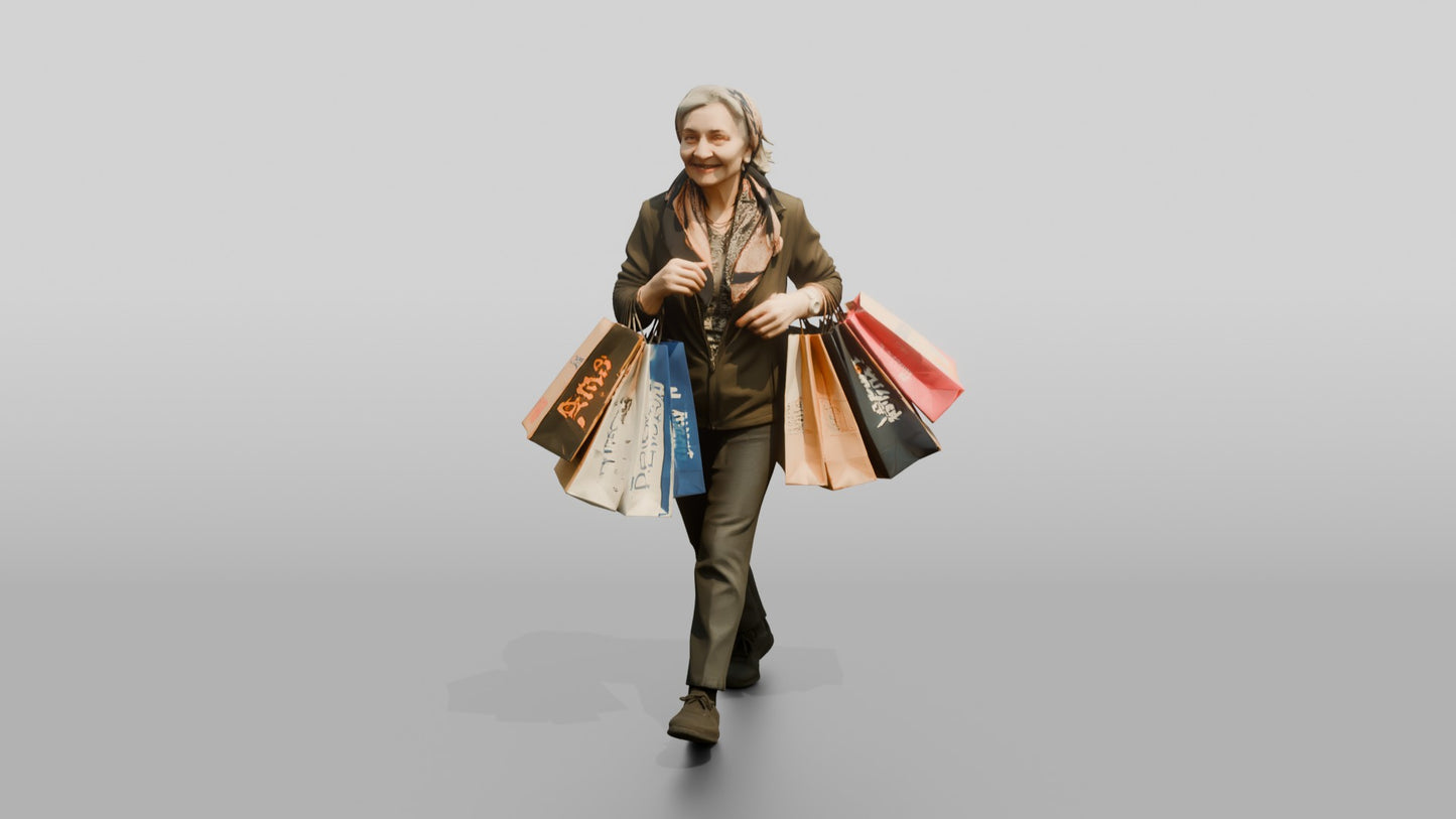 Elderly Woman Walking with Shopping Bags