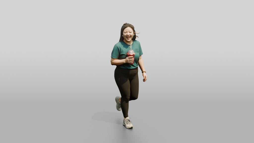 Chinese Woman Walking with Iced Drink