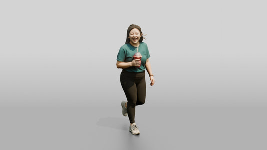 Chinese Woman Walking with Iced Drink - 3D character model, view 1