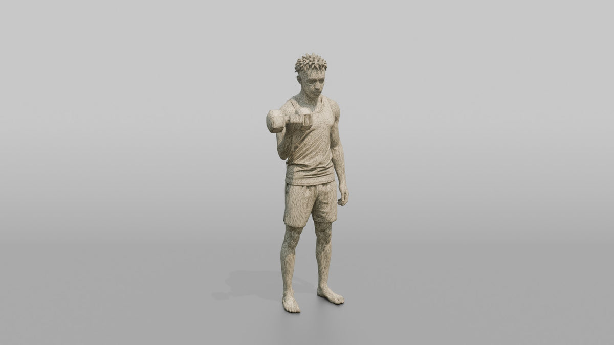 Weightlifter Man Performing A Dumbbell Bicep Curl - wireframe topology preview