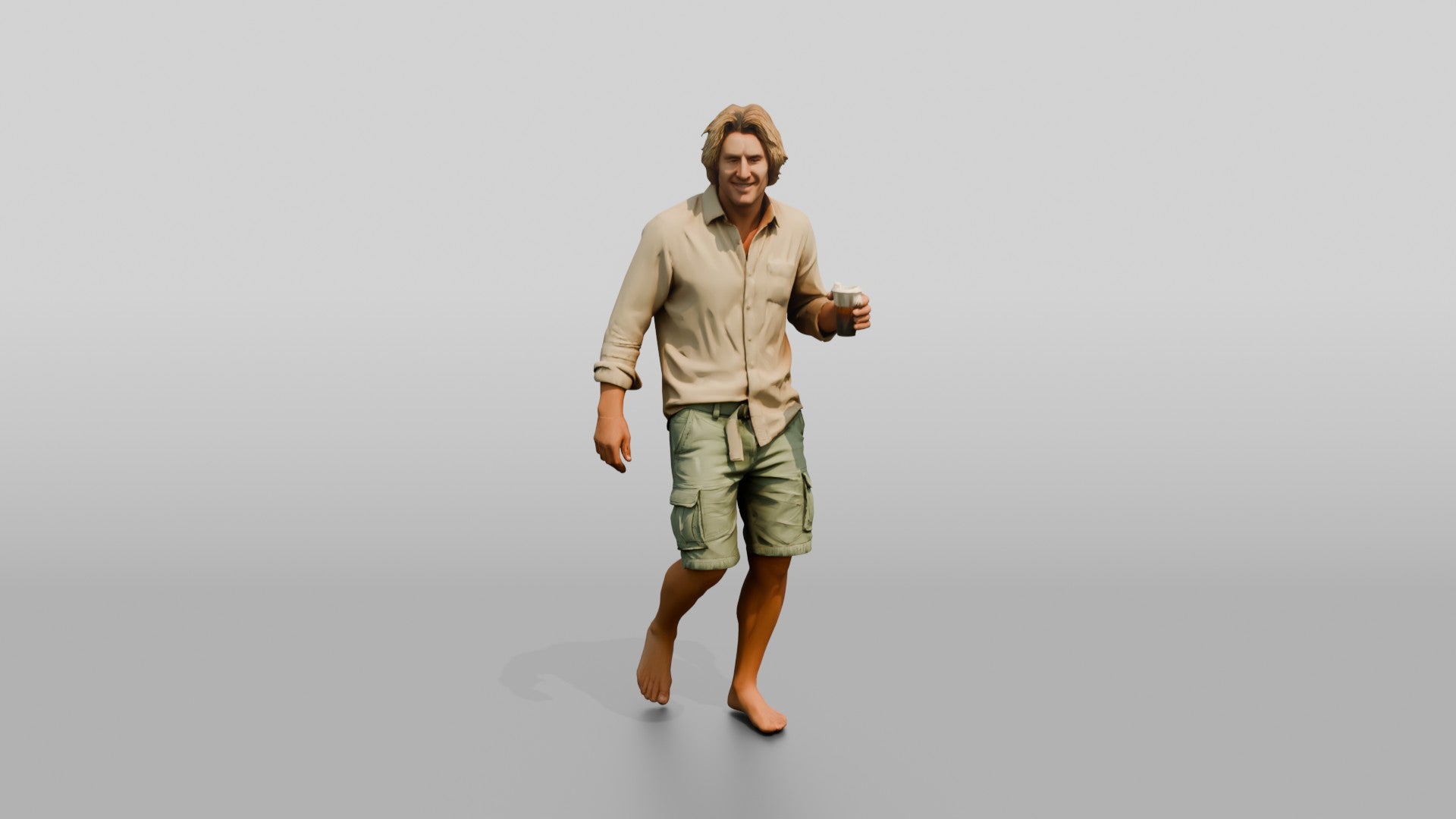 Man with a Drink in Linen Shorts