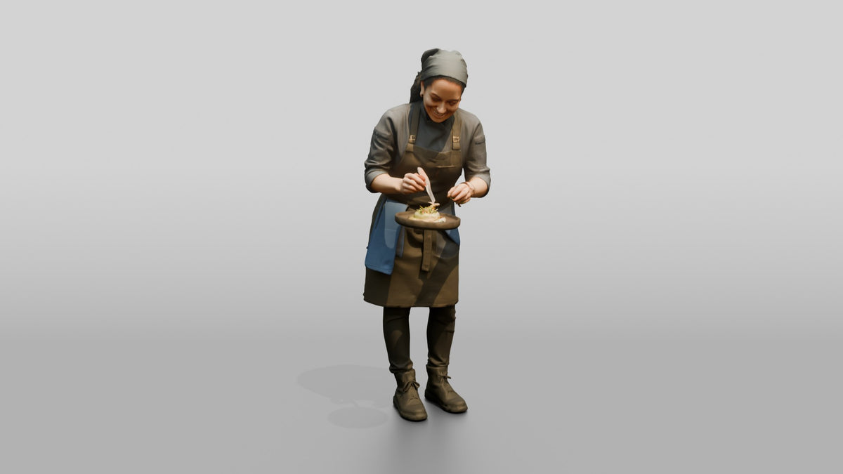 Line Cook Arranging Micro-Herbs - 3D character model, view 4