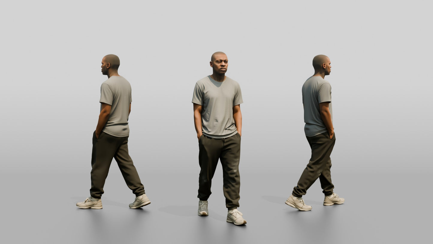 Black Male Prisoner in Black Joggers and a Grey T-shirt