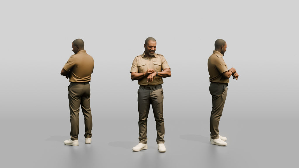 African Man in a Safari Shirt Adjusting His Smartwatch