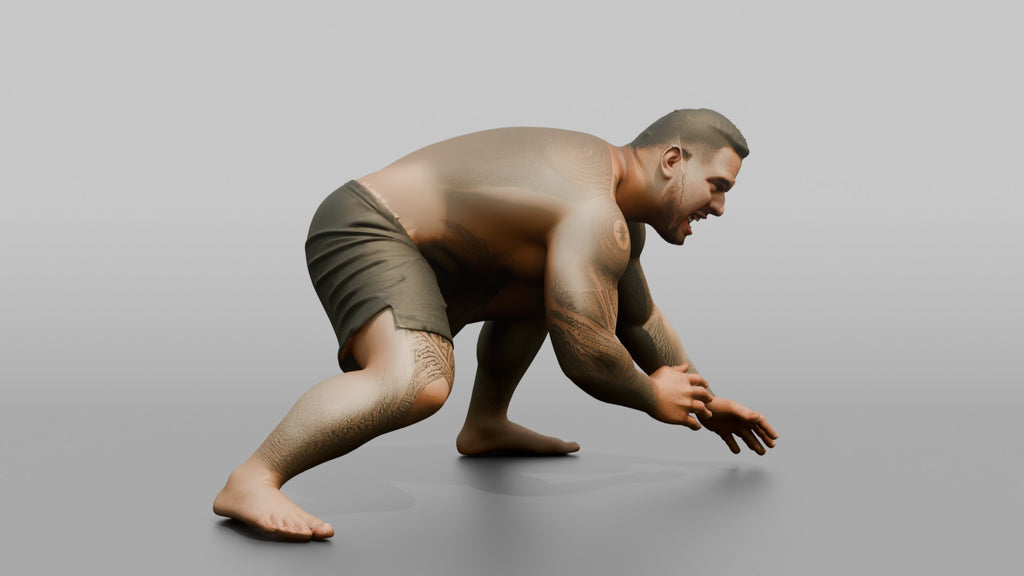 Wrestler Low Sprawling Defensive Posture to Counter a Takedown