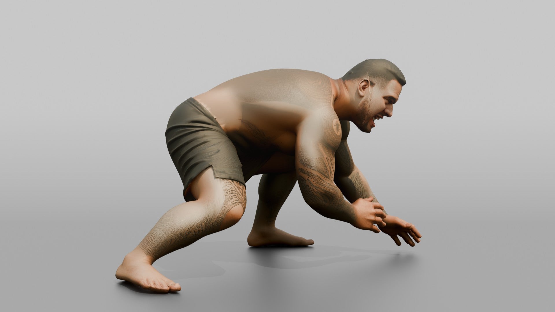 Wrestler Low Sprawling Defensive Posture to Counter a Takedown
