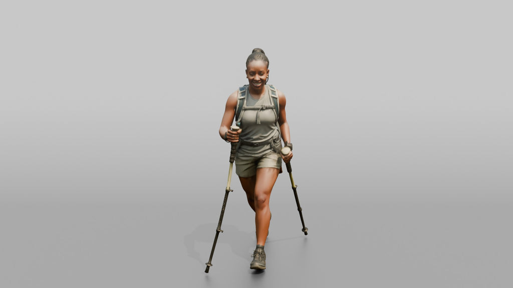 Hiker Walking with Double Trekking Poles
