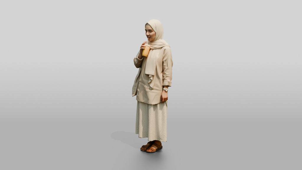 Young Iraqi Woman in Hijab Drinking a Smoothie