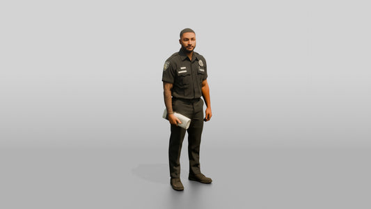 Police Officer with Paperwork Under His Arm - 3D character model, view 1
