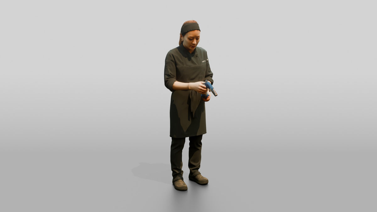 Line Cook Searing Tuna with a Blowtorch - 3D character model, view 2