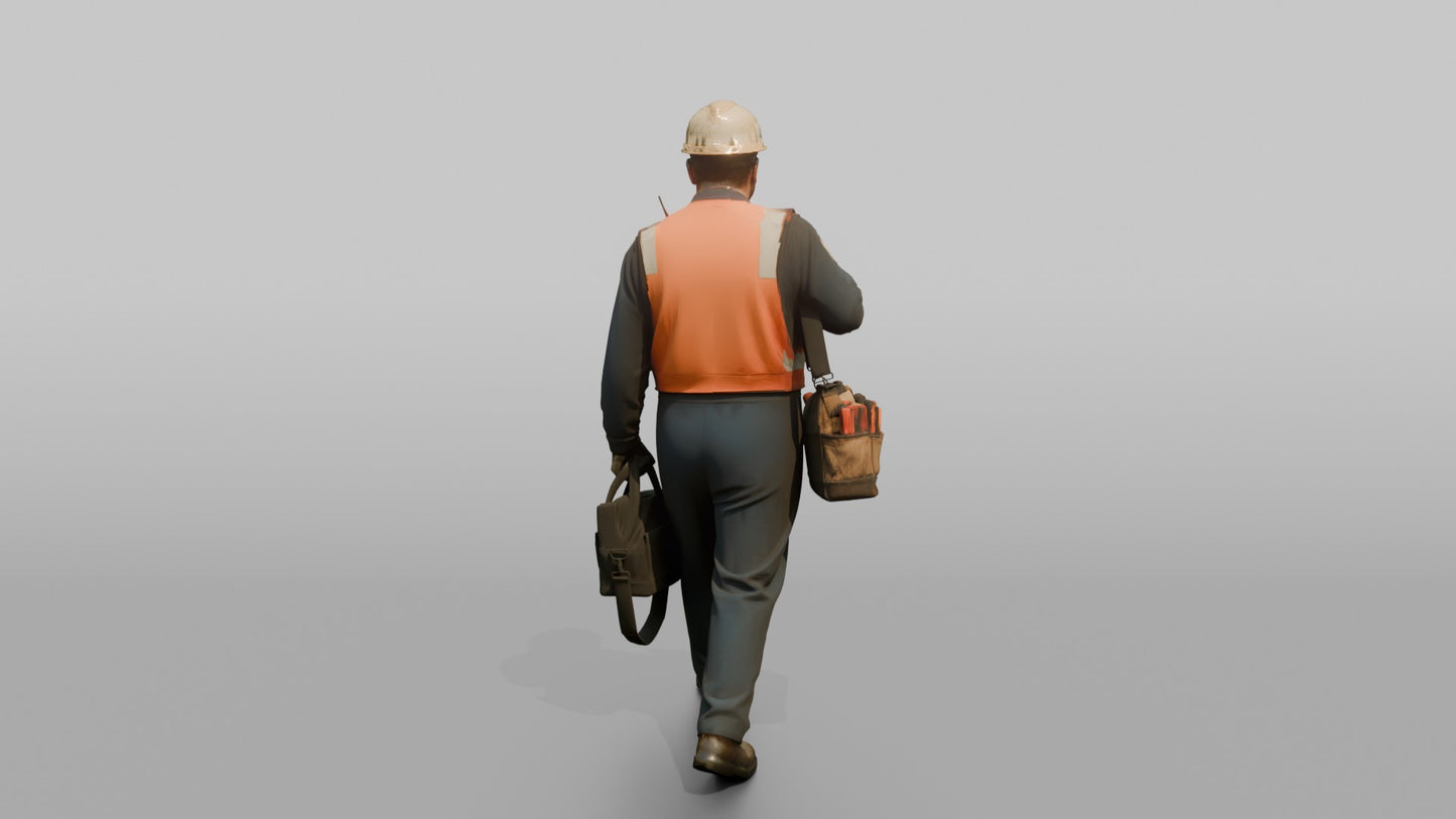 Engineer Carrying a Tool Bag Through the Engine Room