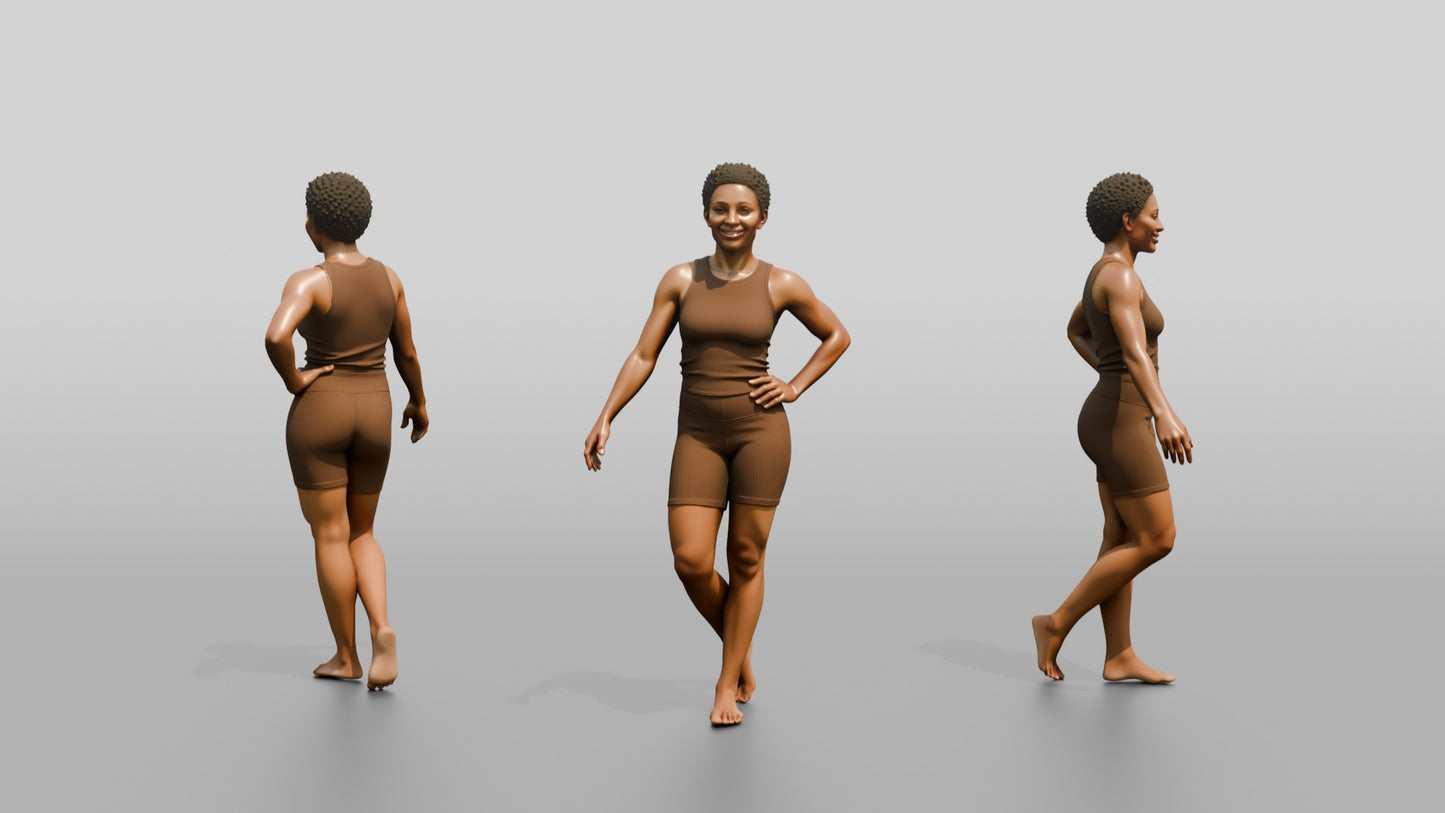 Black Woman in Brown Activewear with Hand on Hip