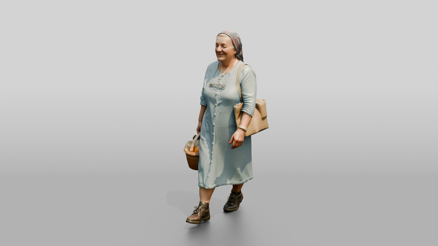 Elderly Stocky Croatian Woman Carrying a Shopping Basket