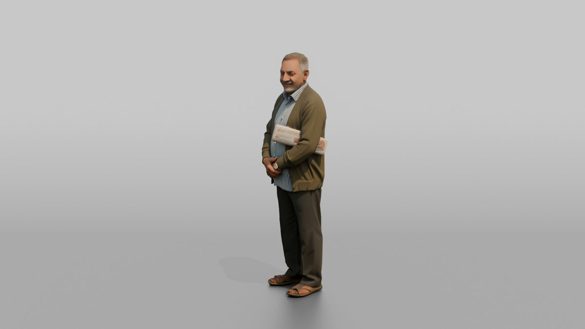 Grandfather Holding A Rolled-up Newspaper Under One Arm - 3D character model, view 4