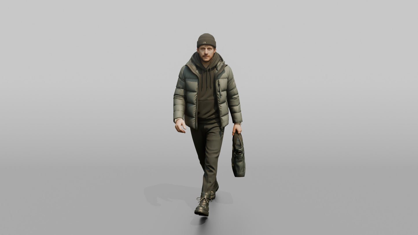 Scandinavian Man Walking in a Down Puffer Jacket