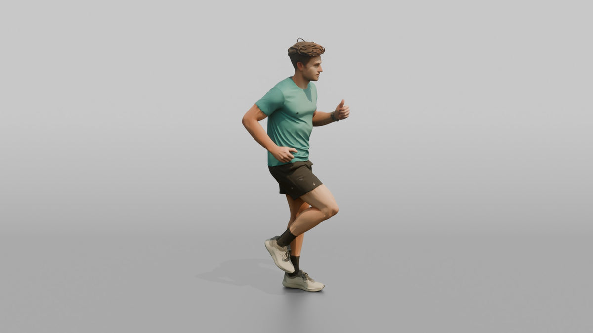 Cardio Athlete Man Jogging In Place, Arms Bent - 3D character model, view 2