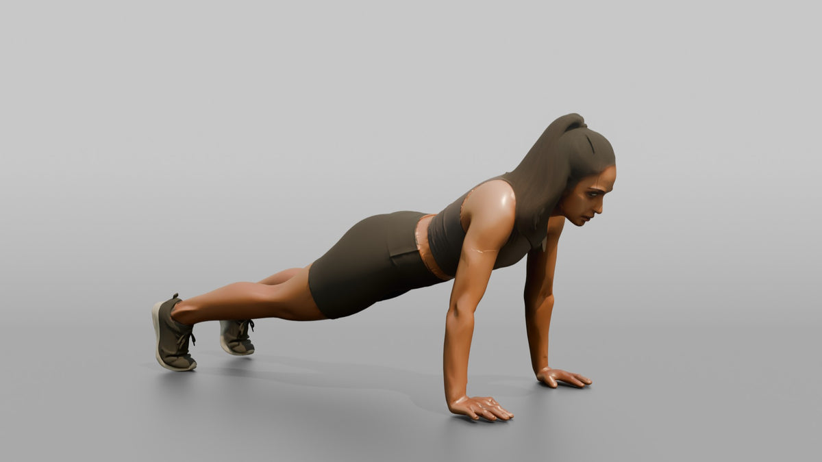 Fitness Influencer Woman Mid Push-up - 3D character model