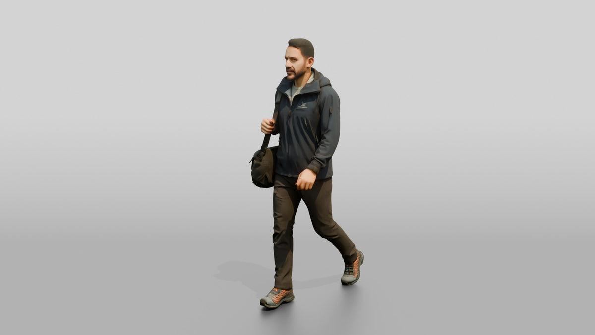 Middle Eastern Man Walking Briskly in Rain Jacket - 3D character model, view 4