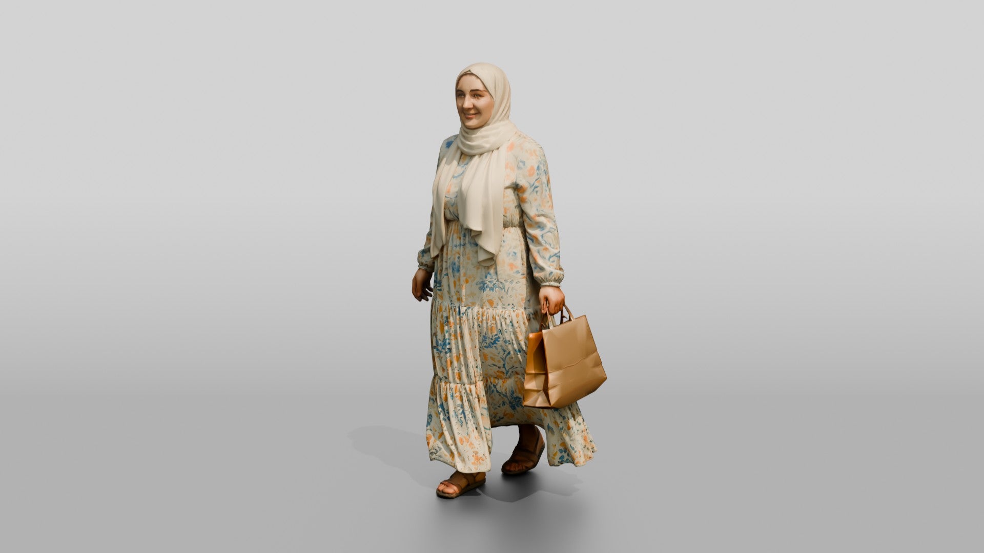 Plus-Size Young Iraqi Woman in Hijab and Maxi Dress