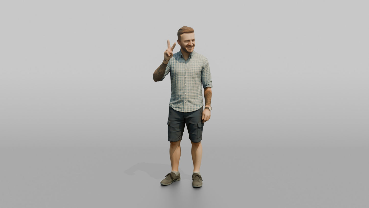 Vacationer Wearing Checkered Short Sleeve Shirt