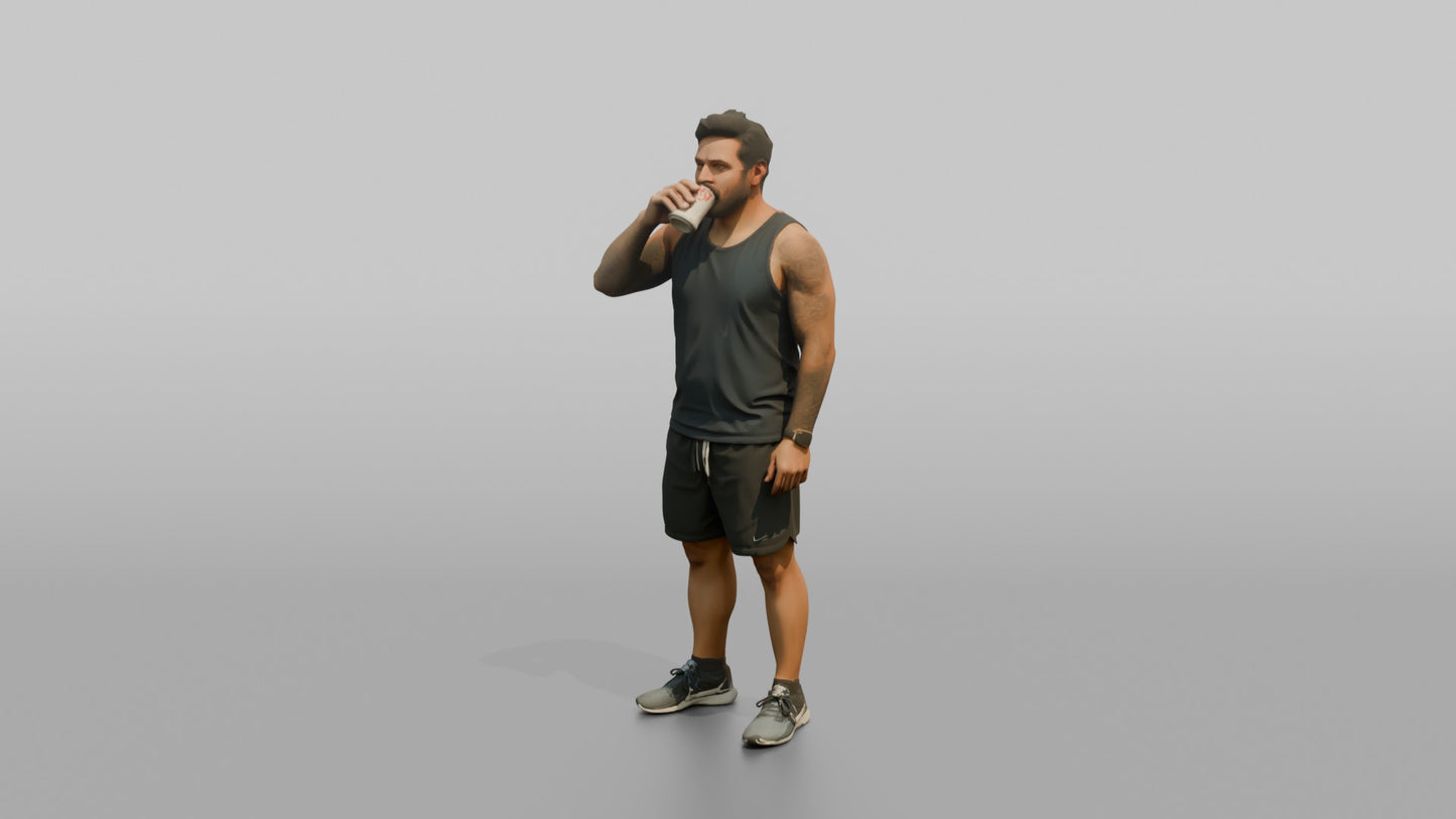 Vacationer Wearing Casual Tank Top And Athletic Shorts