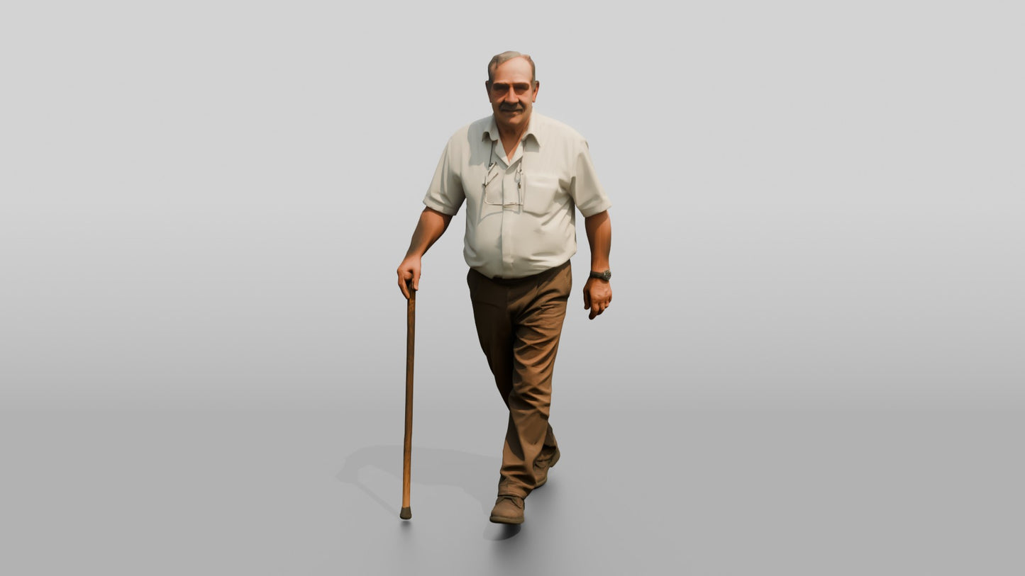 Elderly Stocky Portuguese Man Holding a Walking Stick