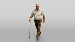 Elderly Stocky Portuguese Man Holding a Walking Stick - 3D character model, view 1
