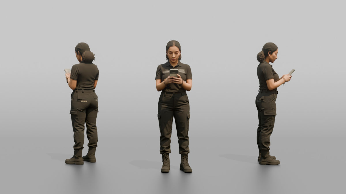 Door Staff Man Checking A Phone For A Guest List Name - 3D character model, view 1