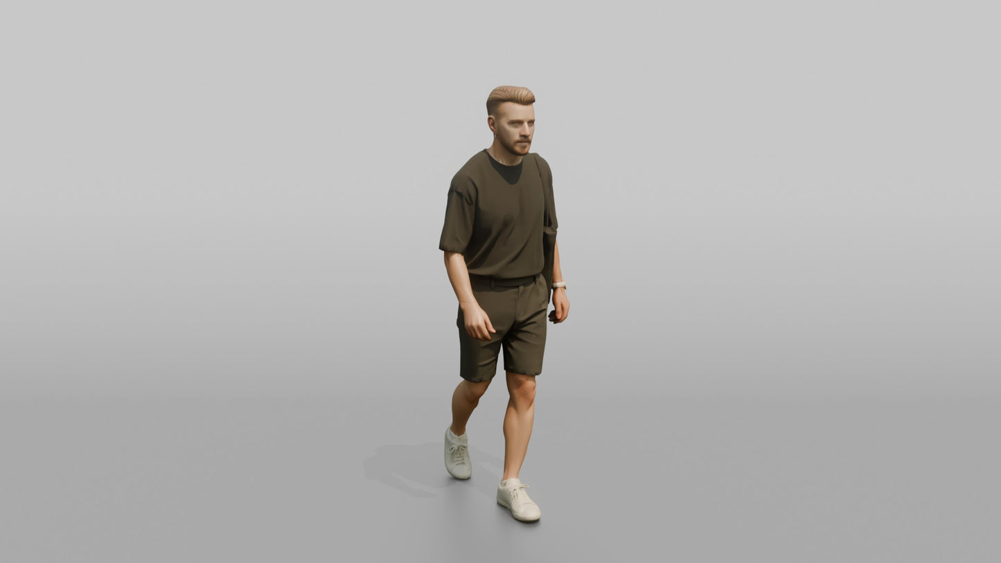 Scandinavian Man Walking in an Oversized Black T-Shirt