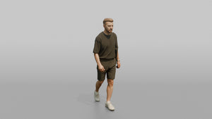 Scandinavian Man Walking in an Oversized Black T-Shirt - 3D character model, view 1