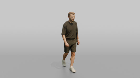 Scandinavian Man Walking in an Oversized Black T-Shirt - 3D character model, view 1
