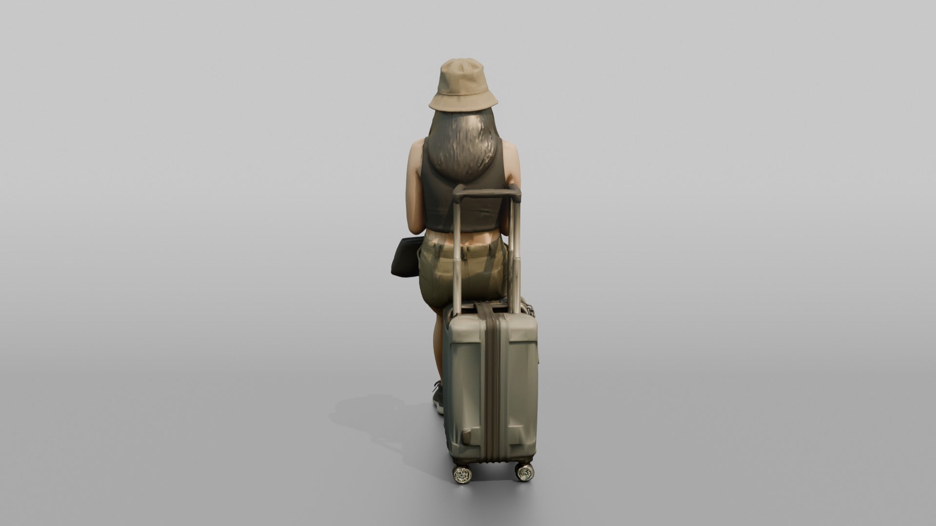 Traveler Resting On Her Suitcase