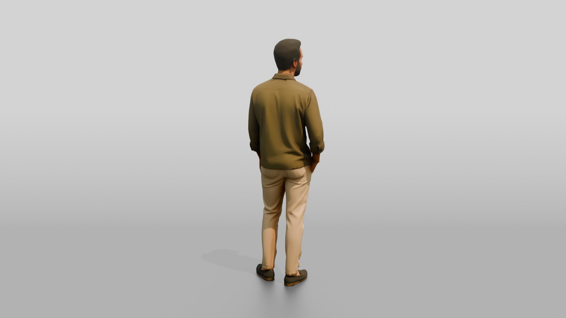 Man Standing in an Olive Shirt