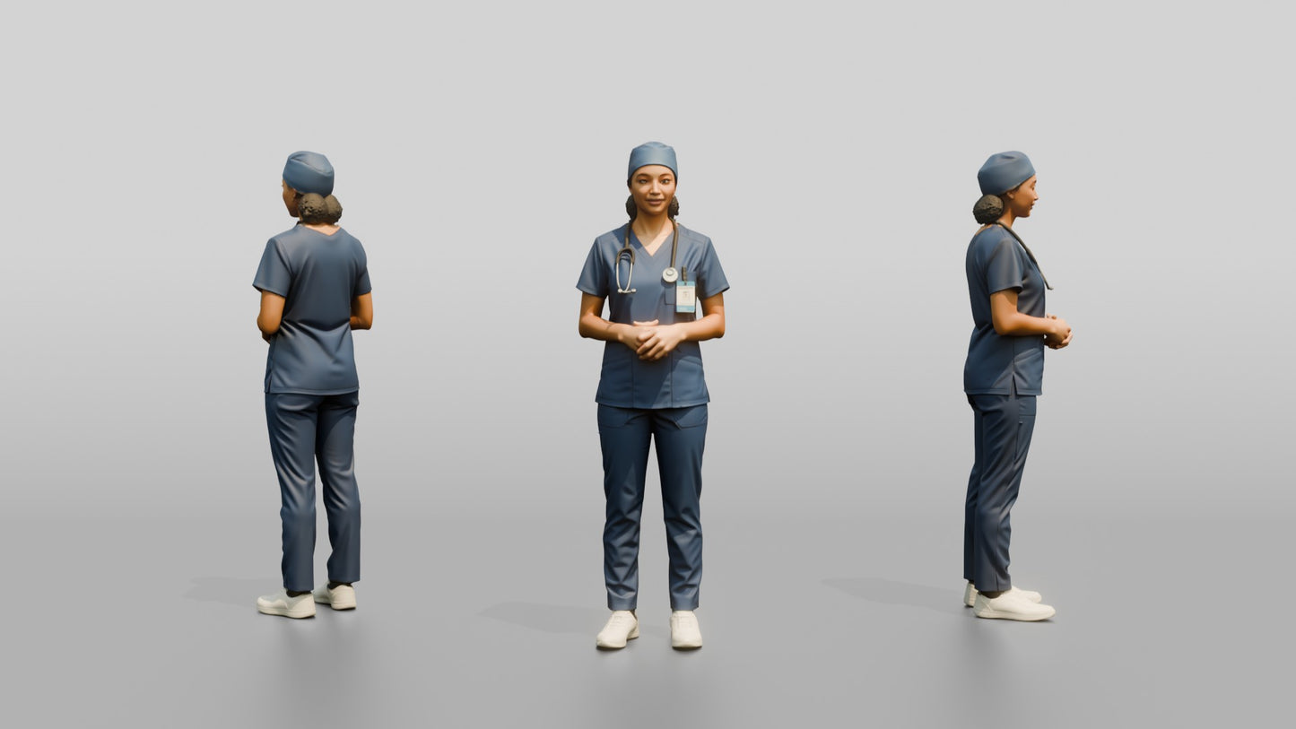 Young Mixed-Race Woman Doctor with Hands Clasped