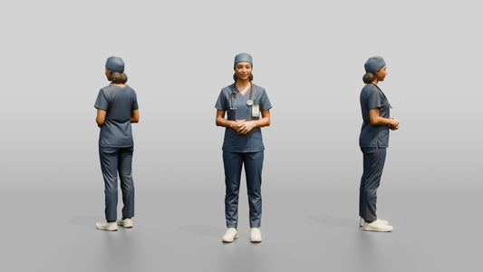 Young Mixed-Race Woman Doctor with Hands Clasped - 3D character model