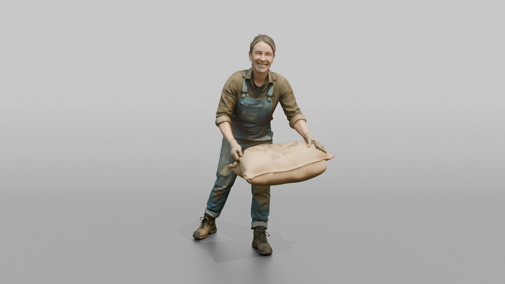 Farmer Loading Burlap Sacks Of Potatoes Onto Wooden
