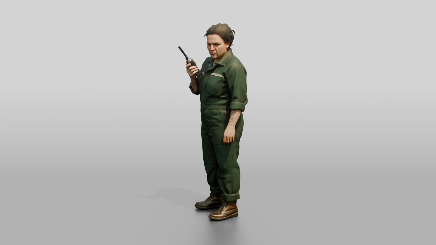 Caucasian Female Prisoner in a Dark Green Uniform