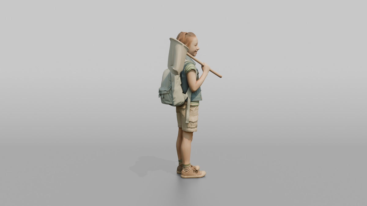 Daughter Carrying A Butterfly Net Over One Shoulder - 3D character model, view 2