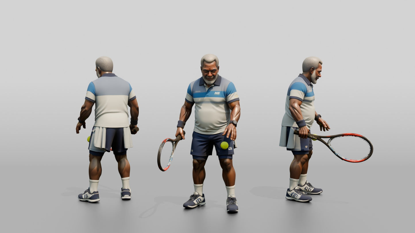 Senior Tennis Player Bouncing the Ball to Serve