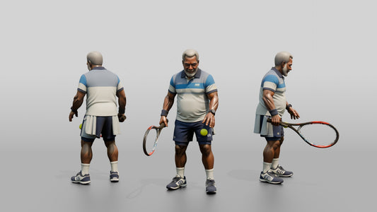 Senior Tennis Player Bouncing the Ball to Serve